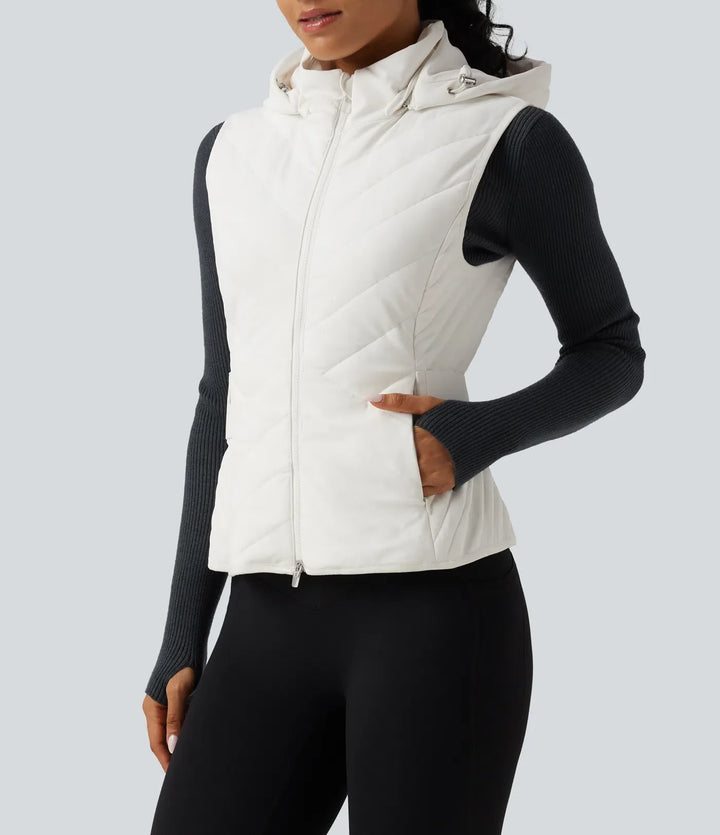 PuffFlex Removable Hood Quilted Casual Padded Vest with Pockets