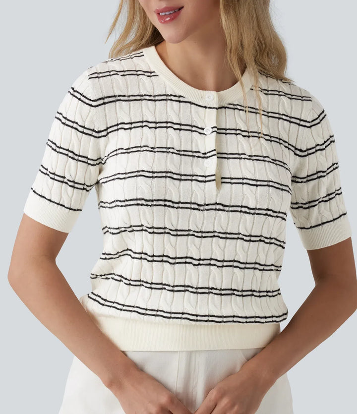 Henley Short Sleeve Stripes Work Jumper