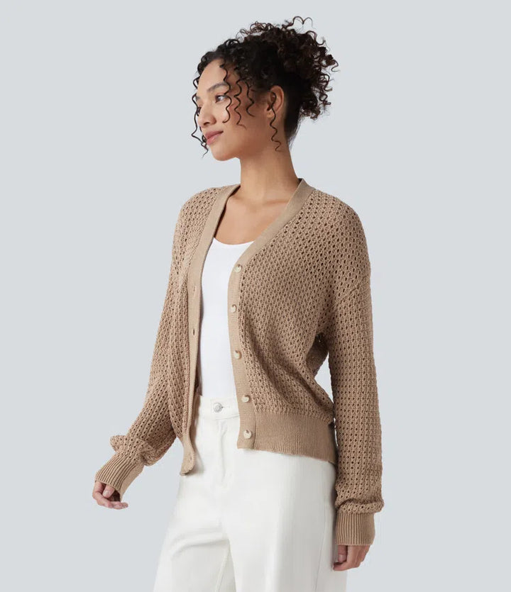 V Neck Long Sleeve Jumper Knit Casual Cardigan