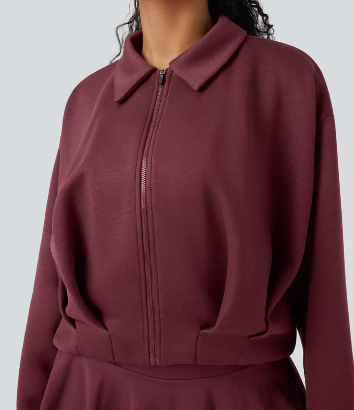 SpacerTek Collar Long Sleeve Pleated Zip Fly Casual Jacket