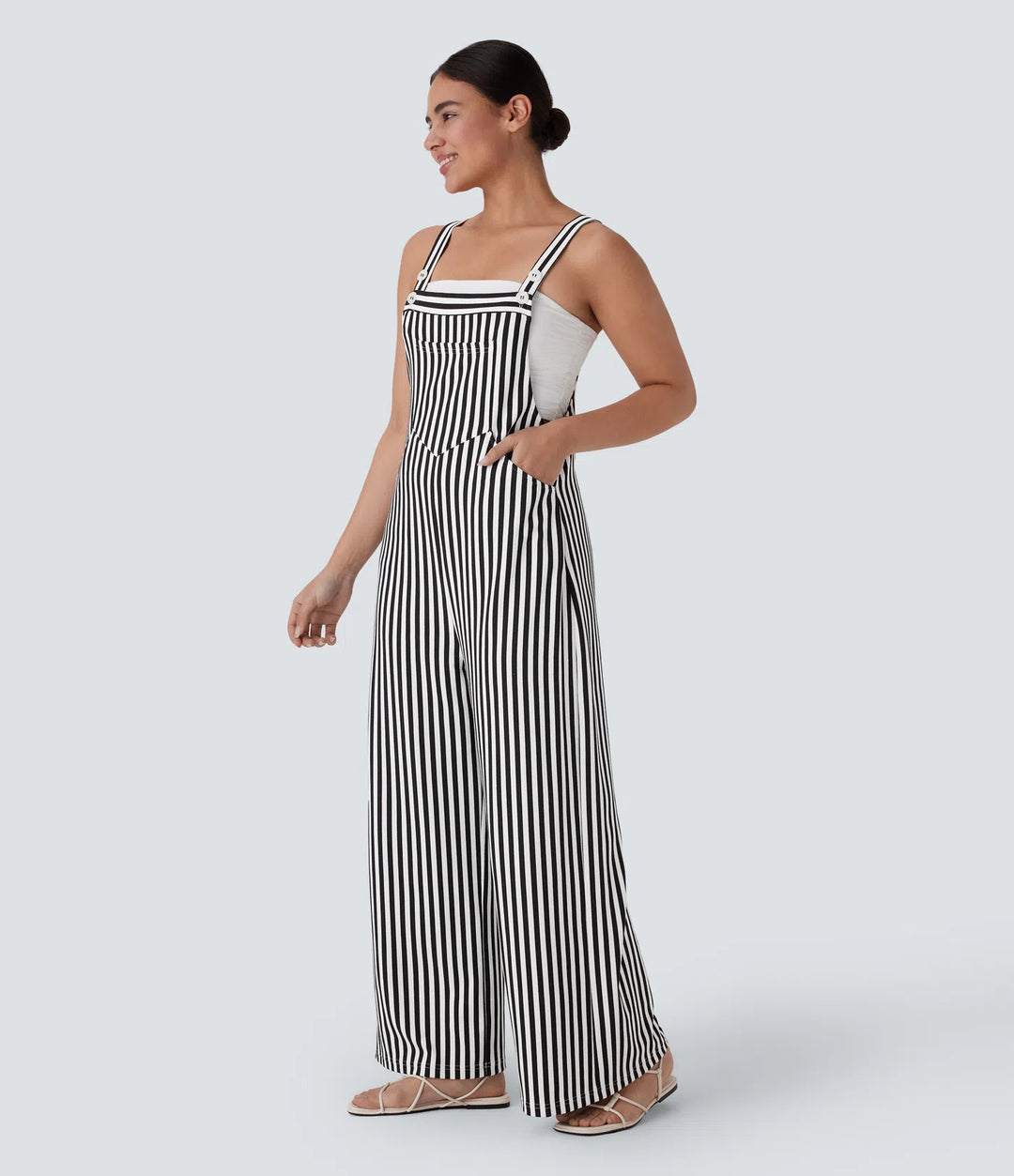 Pockets Stripe Waffle Dungarees