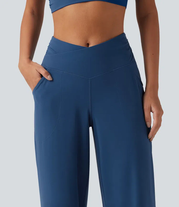 Halara UltraSculpt High Waisted Crossover Straight Leg Yoga Trousers with Pockets