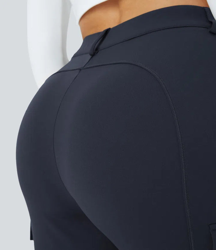 DayStretch High Waisted Zipper Pockets Solid Skinny Hiking Cargo Trousers