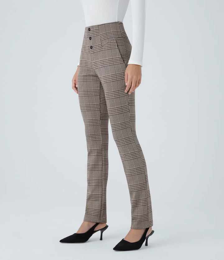 Halara Flex High Waisted Houndstooth Plaid Skinny Work Trousers with Pockets