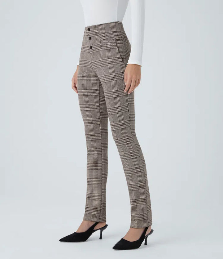 Halara Flex High Waisted Houndstooth Plaid Skinny Work Trousers with Pockets