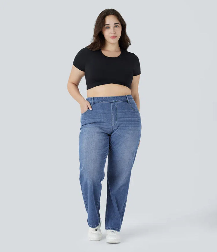 Halara Flex High Waisted Pockets Straight Leg Washed Casual Plus Size Jeans