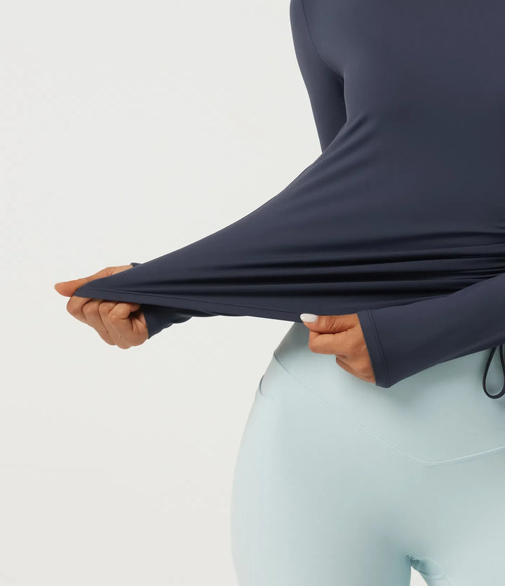 SoftlyZero Airy Round Neck Long Sleeve Ruched InstantCool Yoga Sports Top