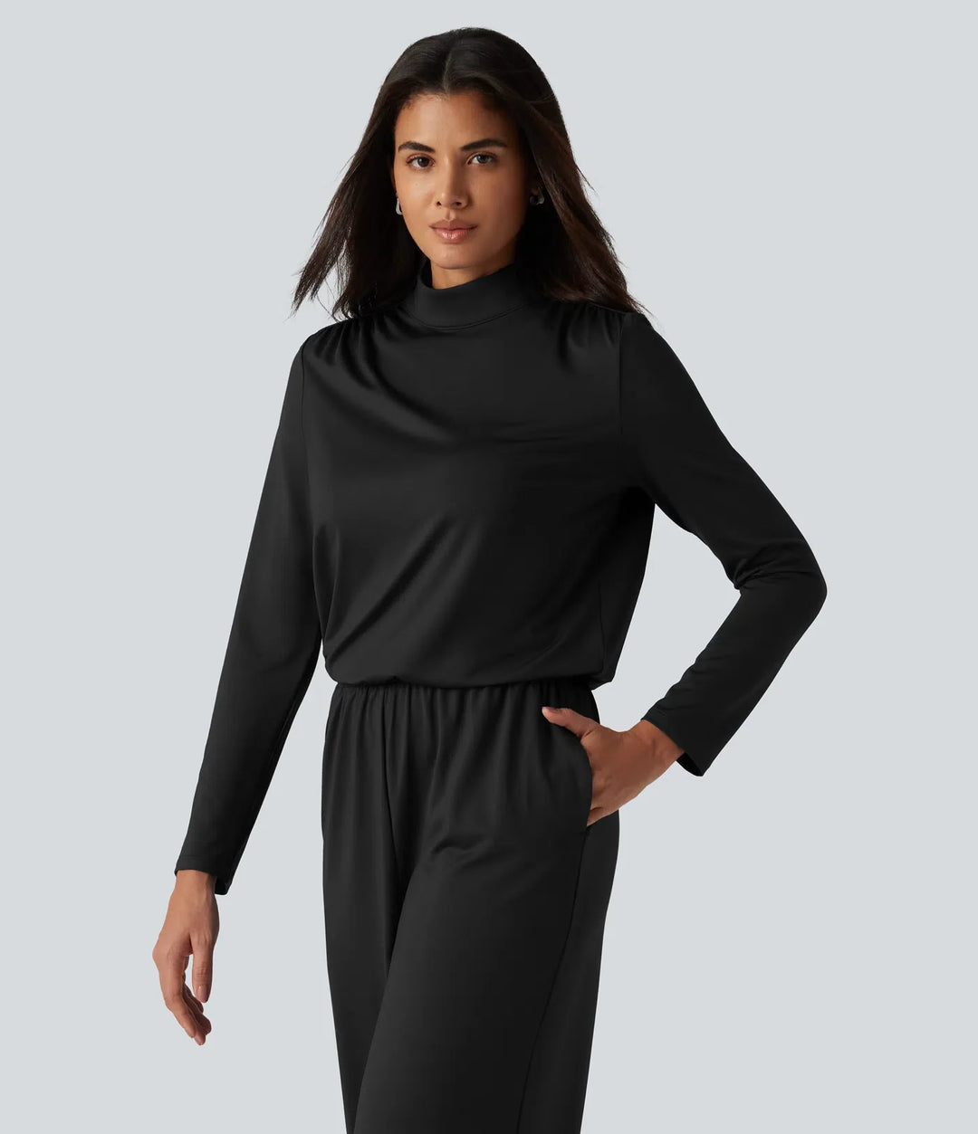 Stand Collar Long Sleeve Straight Leg Jumpsuit with Pockets-Easy Peezy Edition