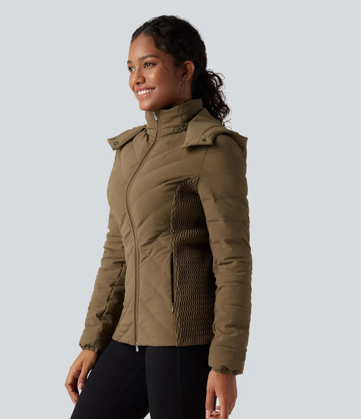 PuffFlex Removable Hood Shirred Casual Padded Jacket with Pockets