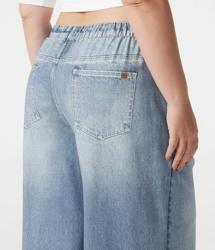 Plus Size Mid Rise Denim Print French Terry Casual Sweattrousers Jeans with Pockets