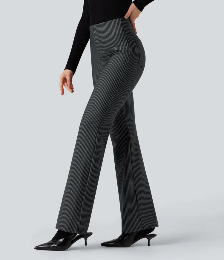 Halara Flex High Waisted Striped Work Flared Trousers with Pockets