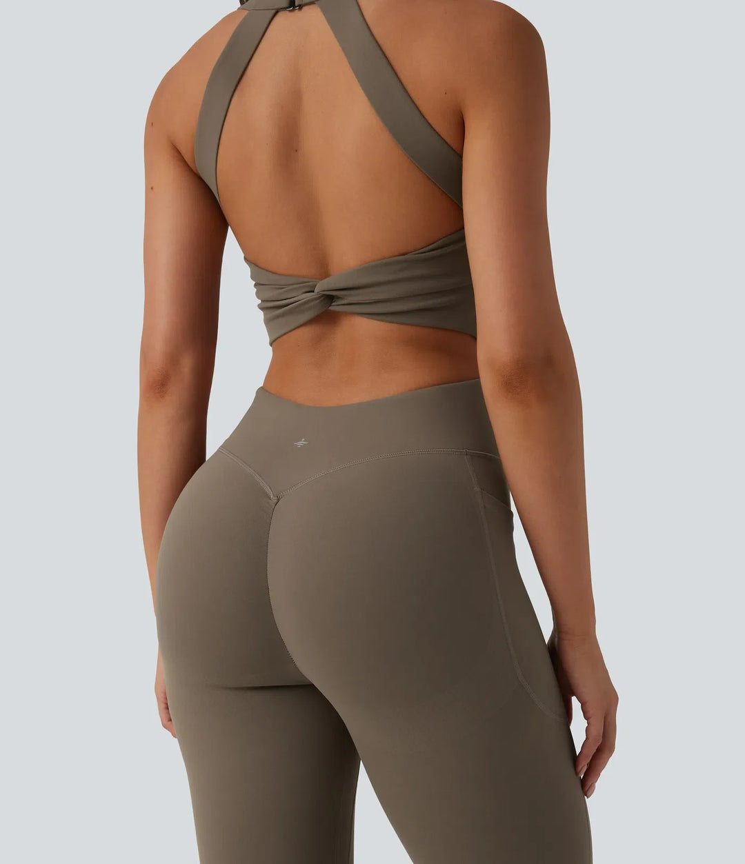 Halara UltraSculpt Twisted Backless Tummy Control Butt Lifting Bootcut Workout Jumpsuit with Pockets-Easy Peezy Edition