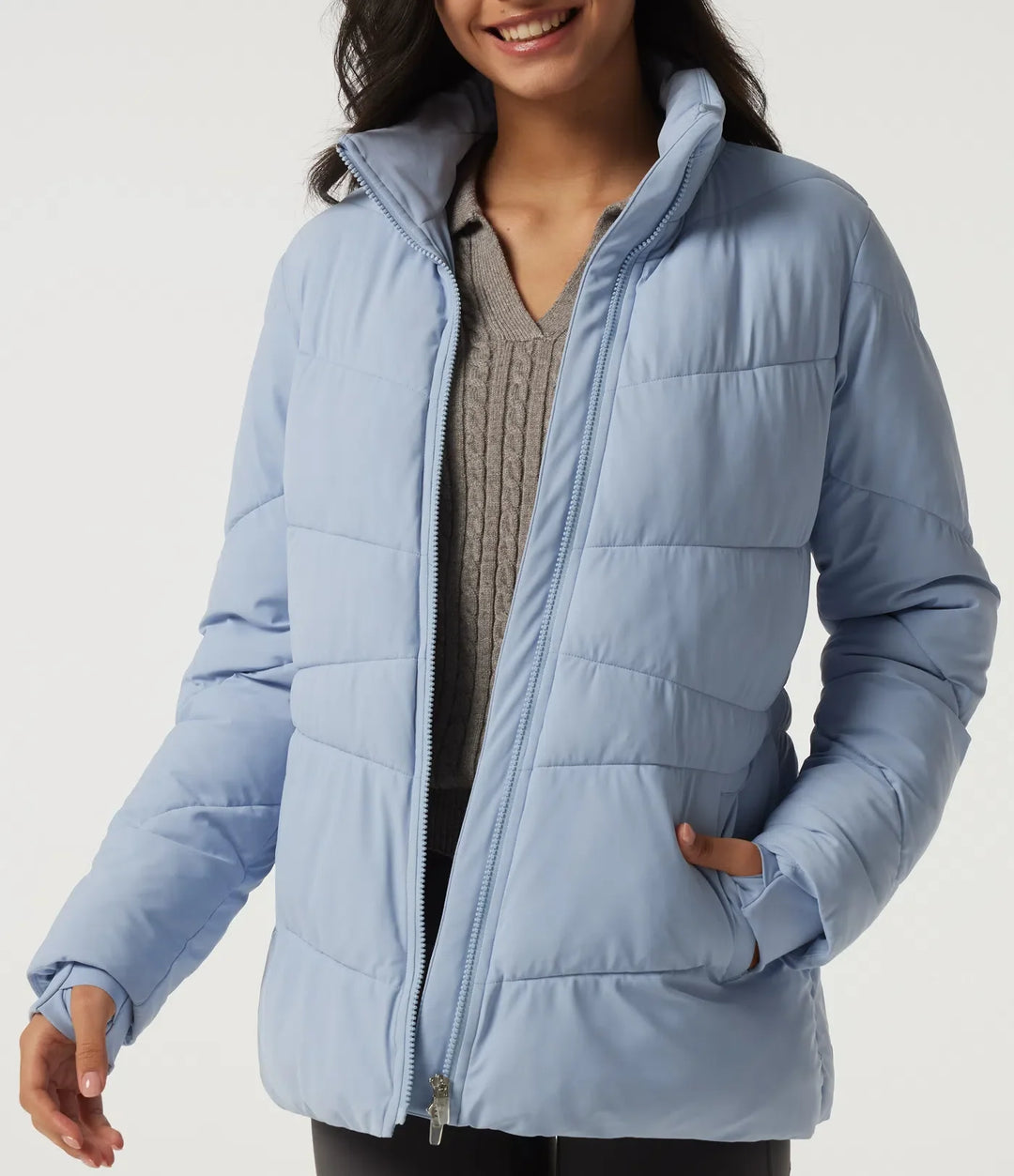 PuffFlex Durable Water Repellent High Neck Long Sleeve Casual Padded Jacket with Pockets and Thumb Holes