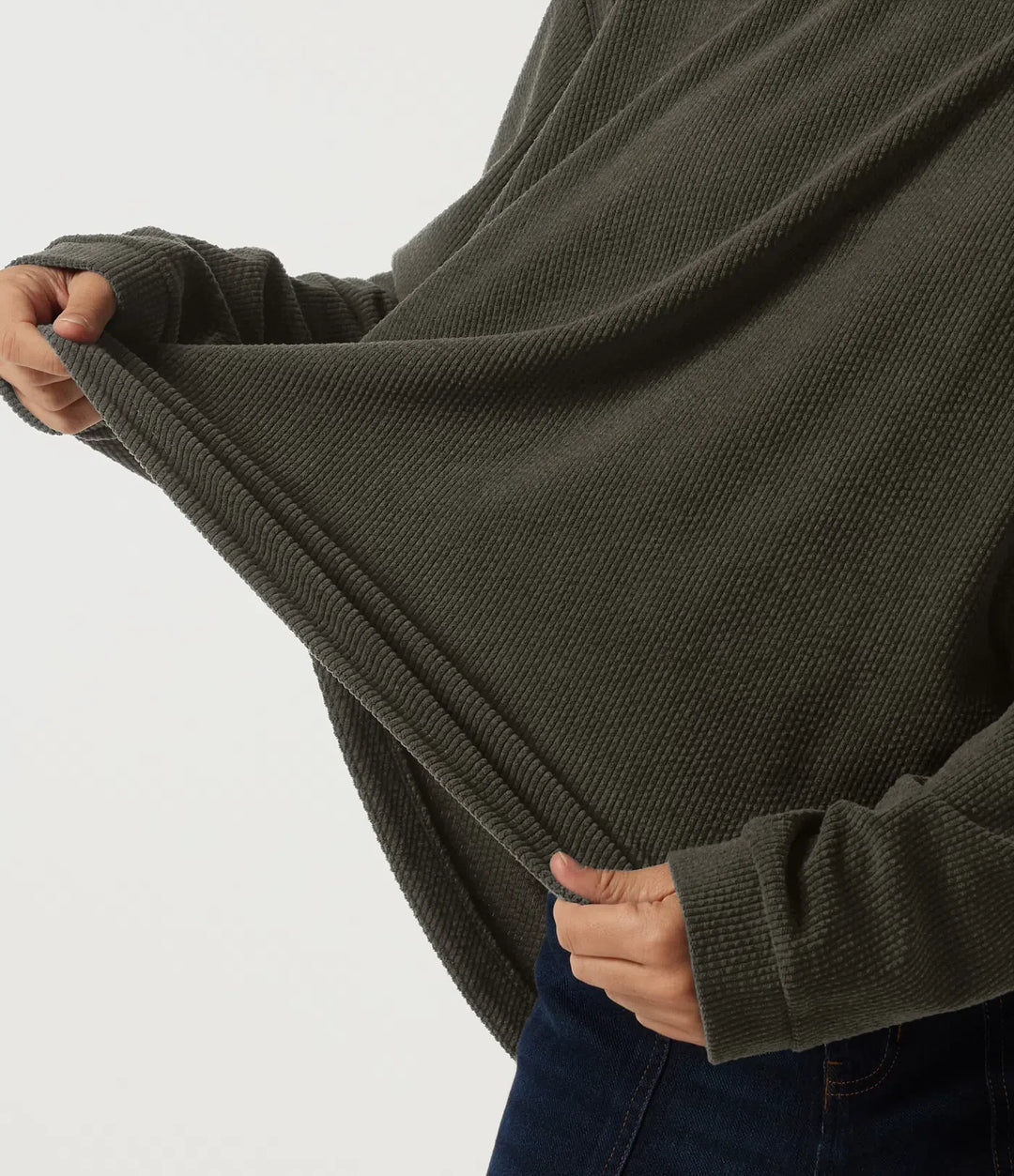 Round Neck Long Sleeve Curved Hem Corduroy Casual Sweatshirt