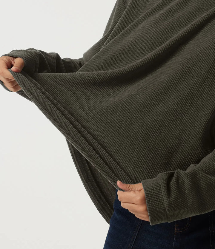 Round Neck Long Sleeve Curved Hem Corduroy Casual Sweatshirt
