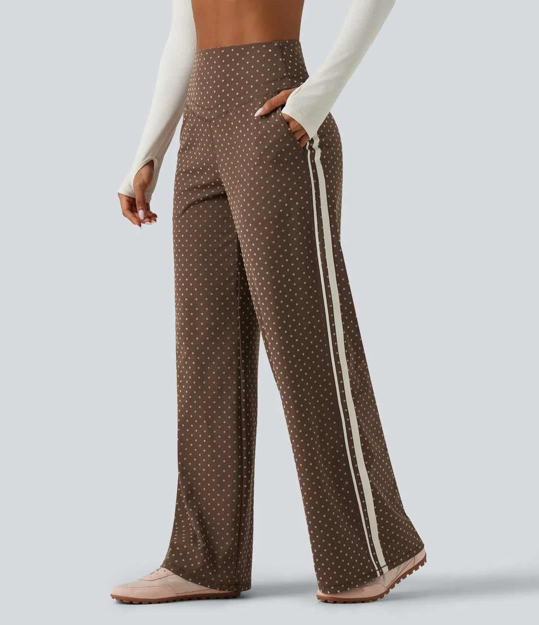 Halara UltraSculpt Flocked High Waisted V Shaped Tummy Control Straight Leg Polka Dot Yoga Trousers with Pockets
