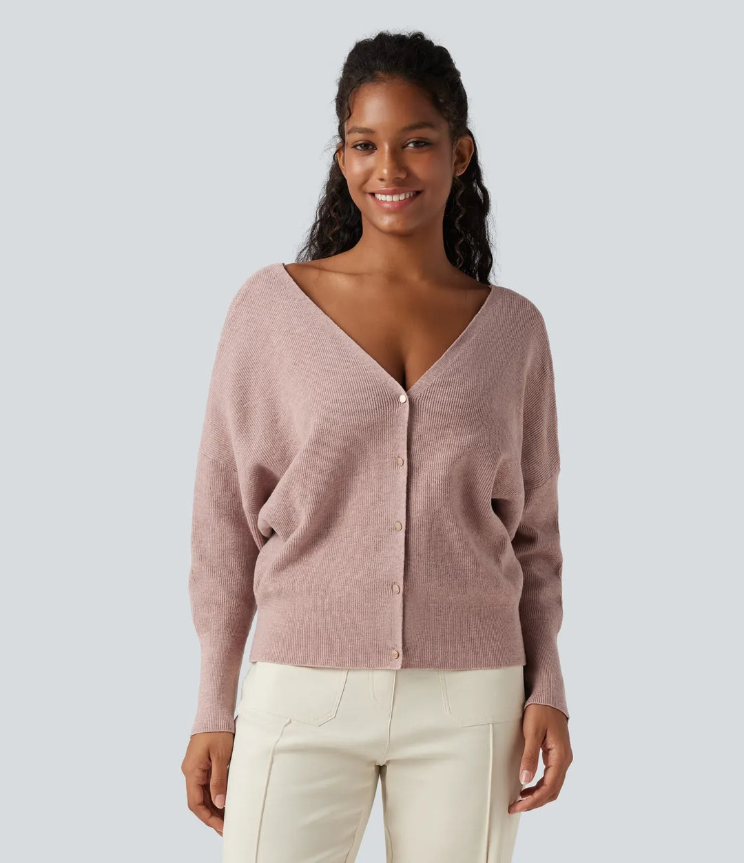 V Neck Long Sleeve Casual Jumper-Front and Back Wearable