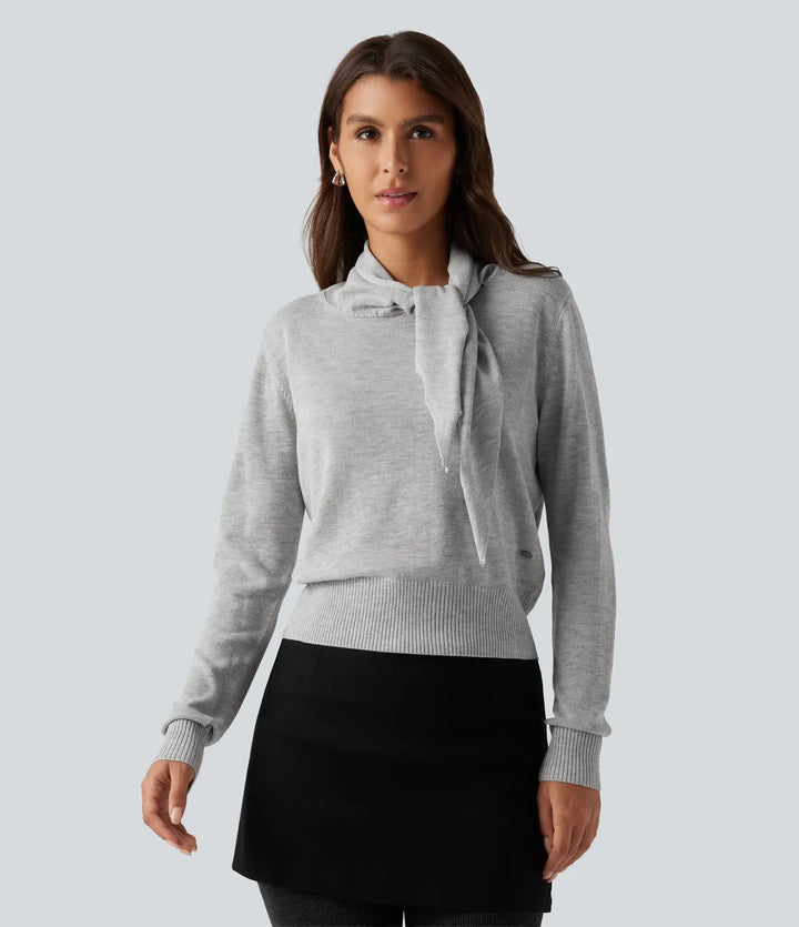 Scarf Tie Long Sleeve Casual Jumper