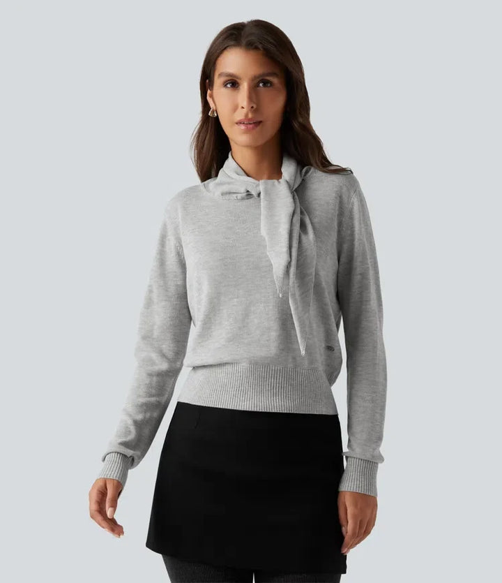 Scarf Tie Long Sleeve Casual Jumper