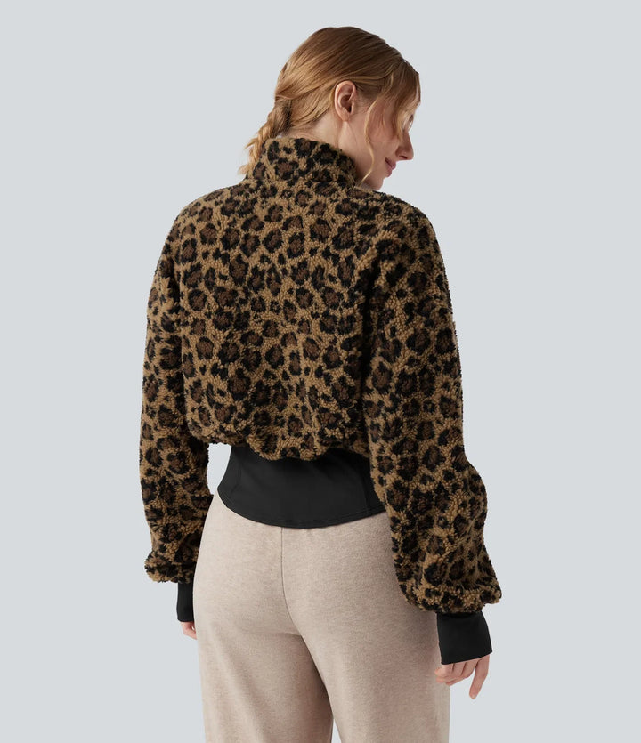 3-in-1 Stand Collar Long Sleeve Thumb Holes Jacket &amp; Drawstring Hem Sherpa Jacket with Pockets