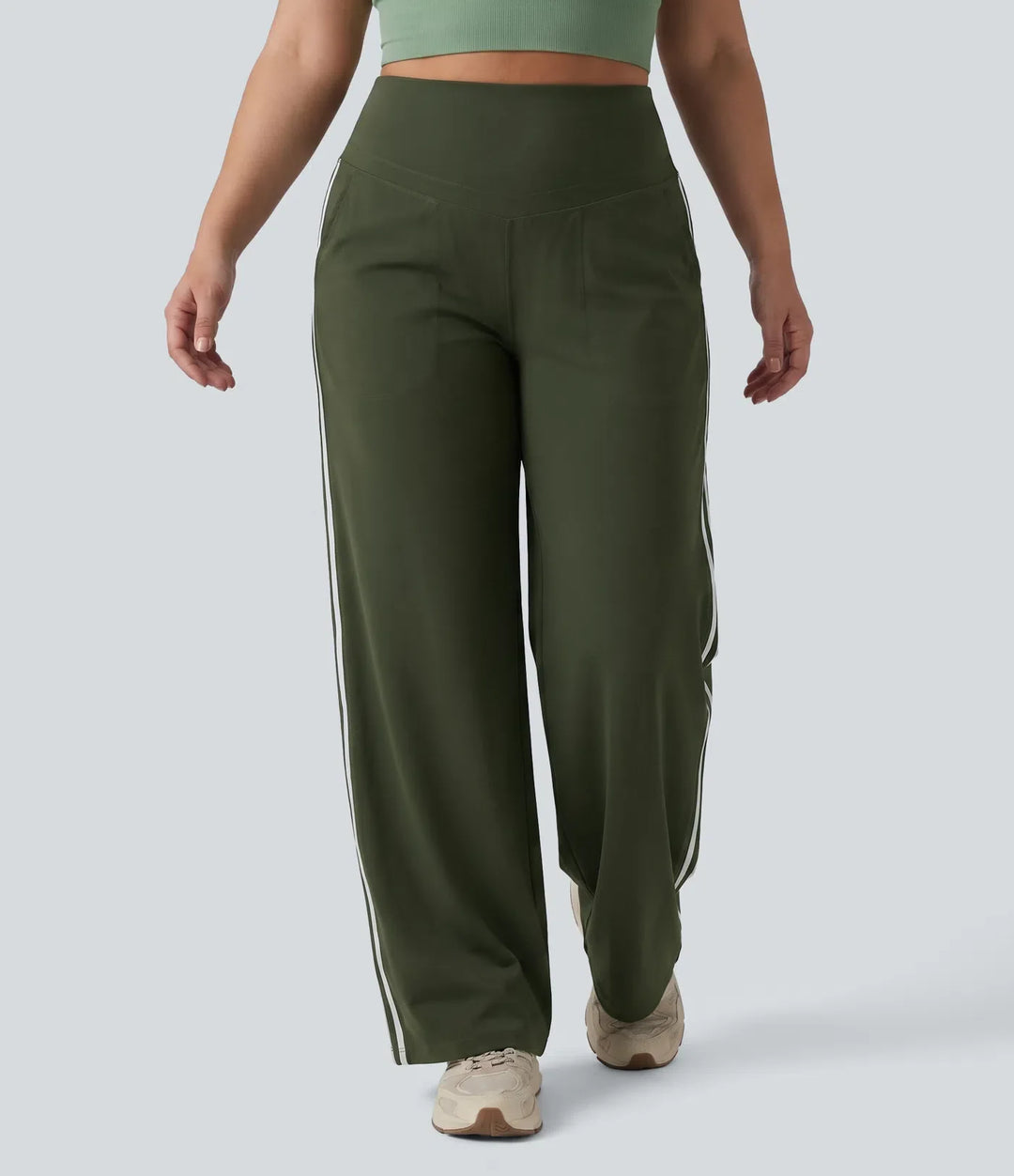 Plus Size Halara UltraSculpt High Waisted Tummy Control Color Block Stripes Yoga Baggy Trousers with Pockets