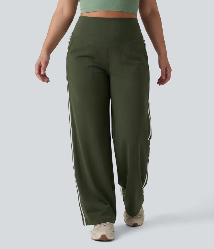 Plus Size Halara UltraSculpt High Waisted Tummy Control colourBlock Stripes Yoga Baggy Trousers with Pockets