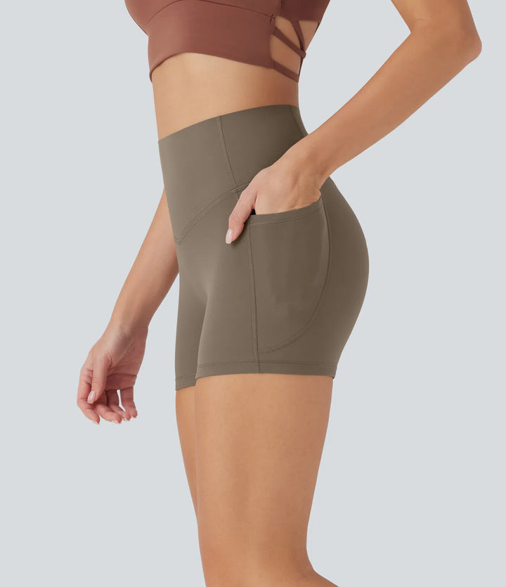 Halara UltraSculpt High Waisted Tummy Control Pocket Shaping Training Biker Shorts 3&