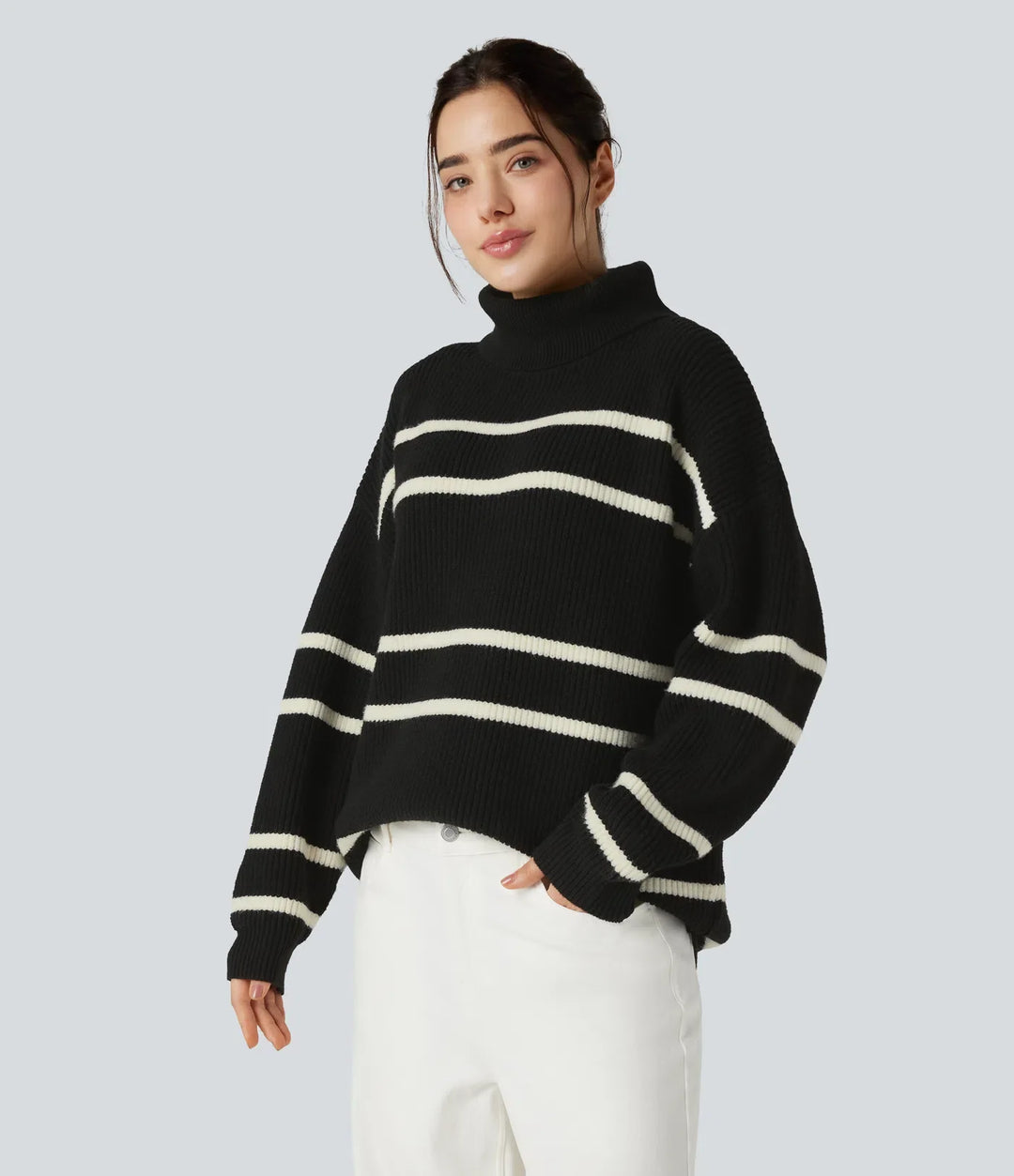 High Neck Long Sleeve Color Block Casual Jumper