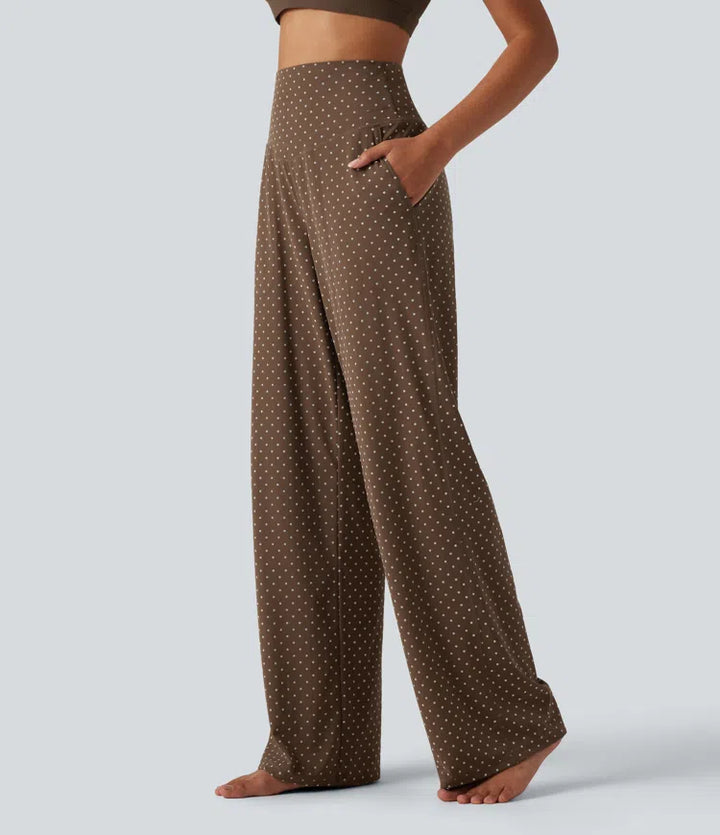 Halara UltraSculpt Flocked High Waisted Tummy Control Straight Leg Polka Dot Yoga Trousers with Pockets