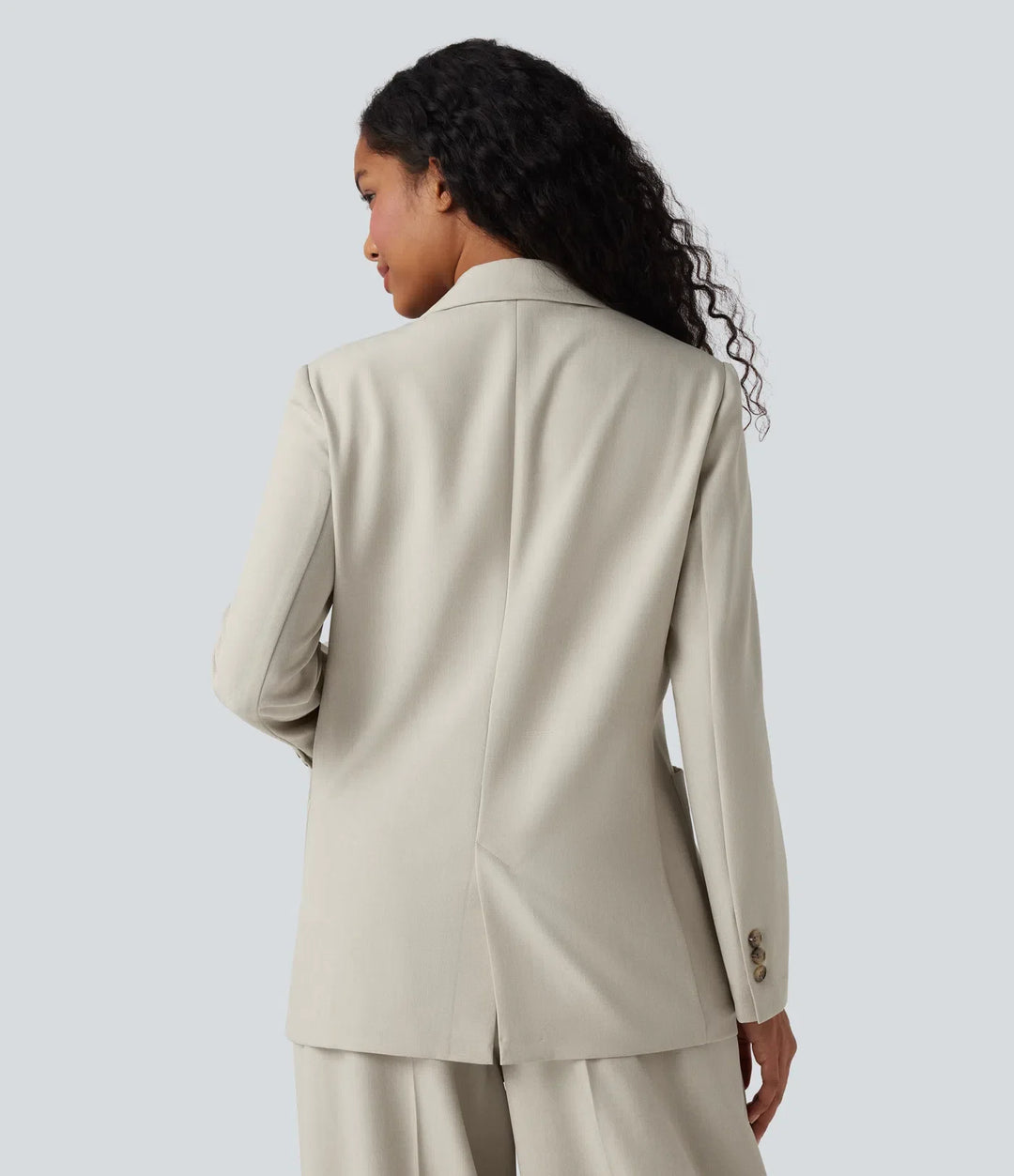 Notched Collar Long Sleeve Work Linen-Feel Blazer with Pockets