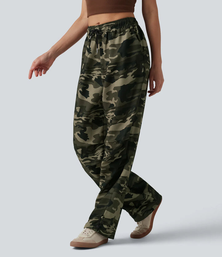 Mid Rise Drawstring Camo Casual Cargo Baggy trousers with Pockets