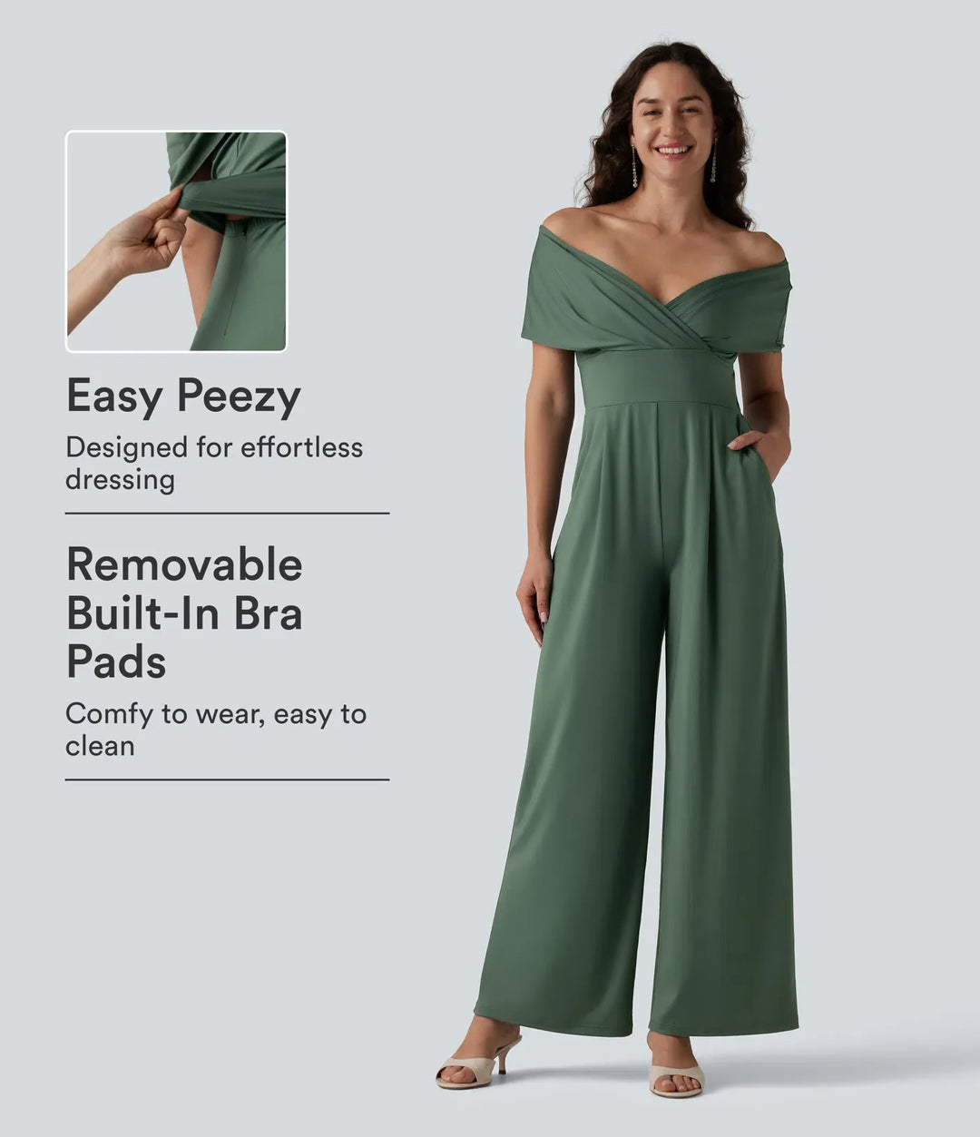 Off Shoulder Short Sleeve Built-in Bra Casual Jumpsuit with Pockets-Easy Peezy Edition