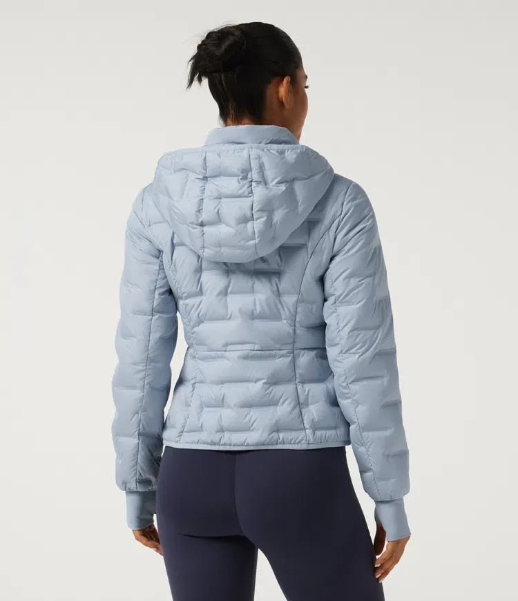 Removable Hood Long Sleeve Quilted Casual Down Jacket with Pockets and Thumb Holes