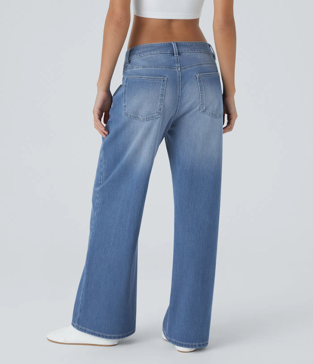 Halara Flex Low Rise Zipper Pockets Washed Baggy Wide Leg Casual Jeans