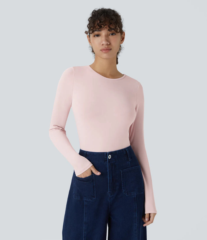 Round Neck Long Sleeve Button Casual Bodysuit
