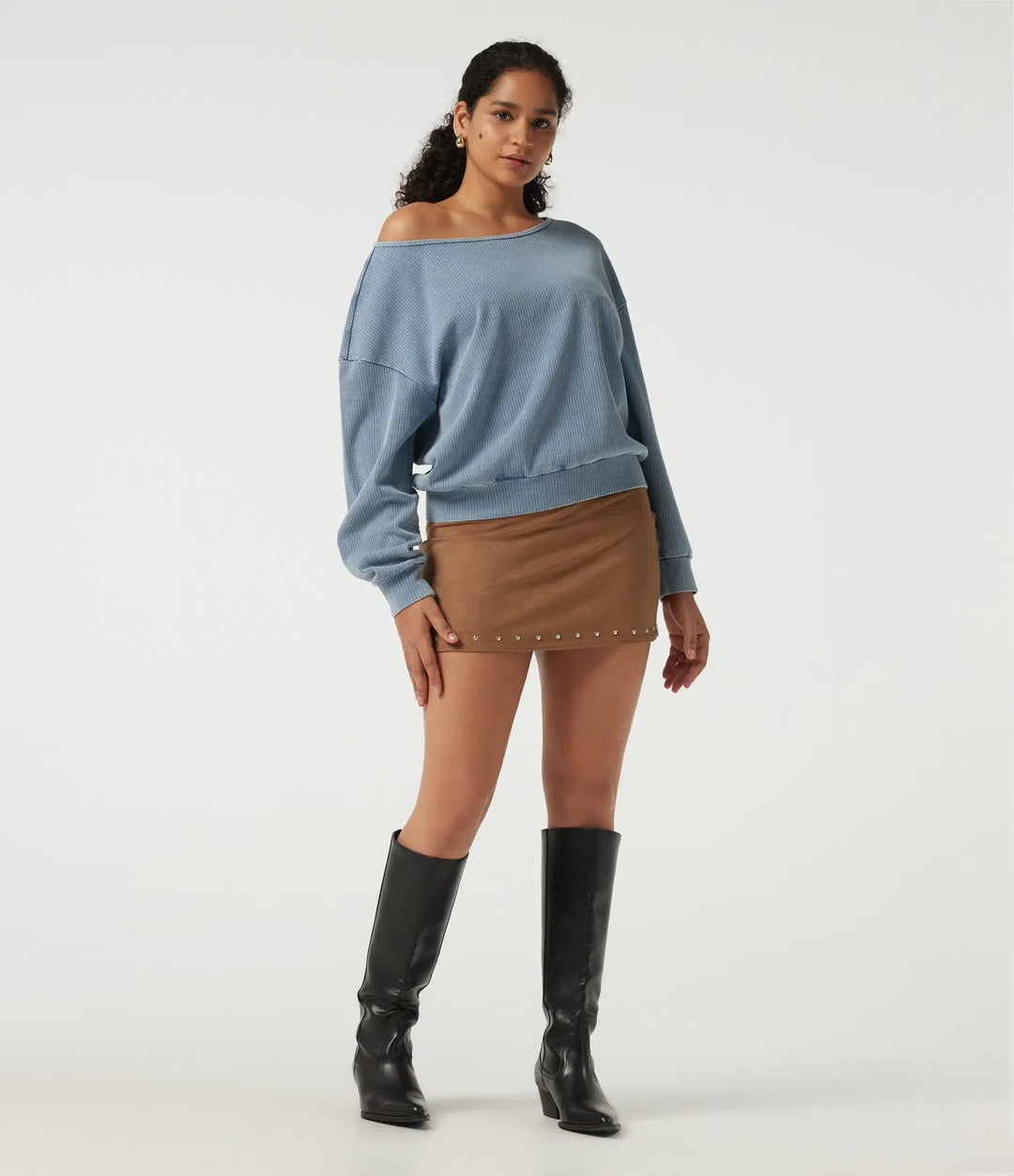 Boat Neck Batwing Long Sleeve Casual Sweatshirt