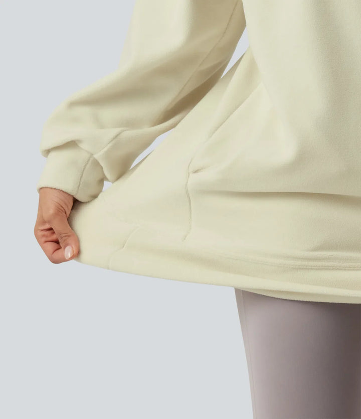 Round Neck Long Sleeve Crisscross Back Fleece Casual Sweatshirt with Pockets