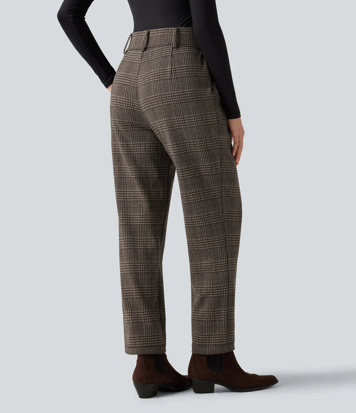 Halara Flex High Waisted Tapered Houndstooth Plaid Work Trousers with Pockets