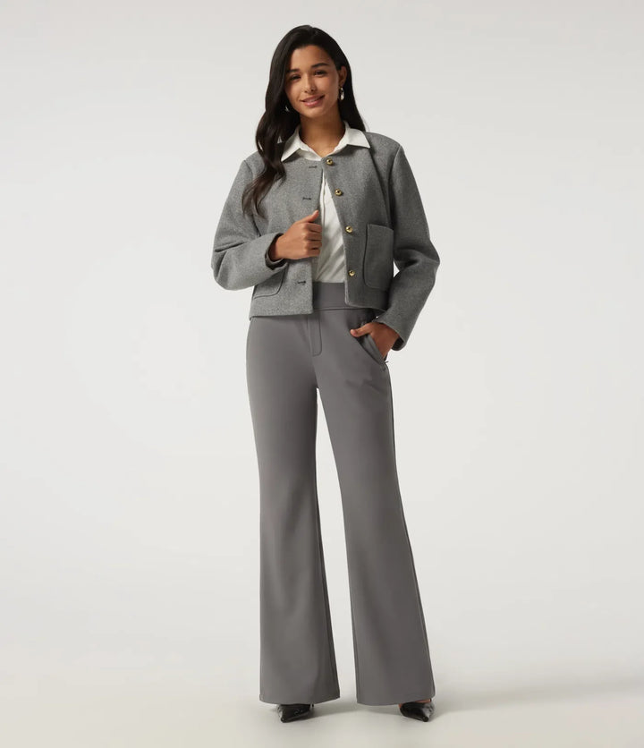 High Waisted Flare Fleece Work Trousers with Pockets
