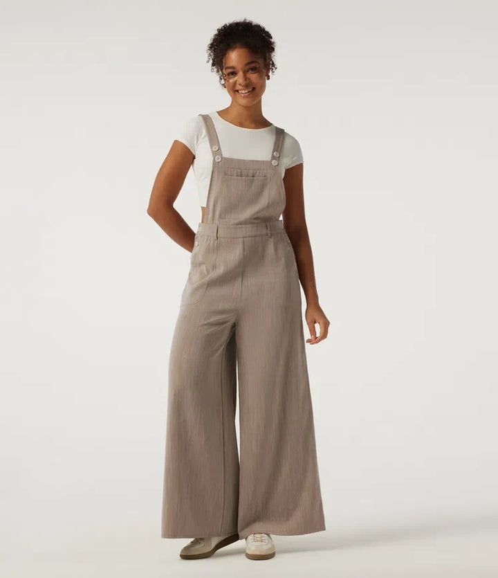 Square Neck Wide Leg Linen-Feel Casual Overalls with Pockets