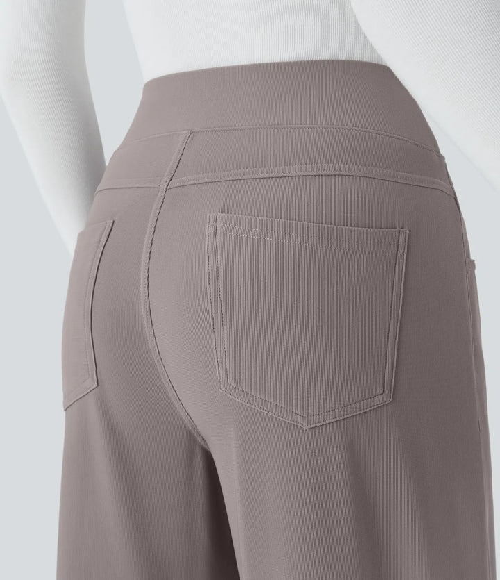 Halara Flex High Waisted Tummy Control Pockets Wide Leg Baggy Micro Waffle Work Trousers