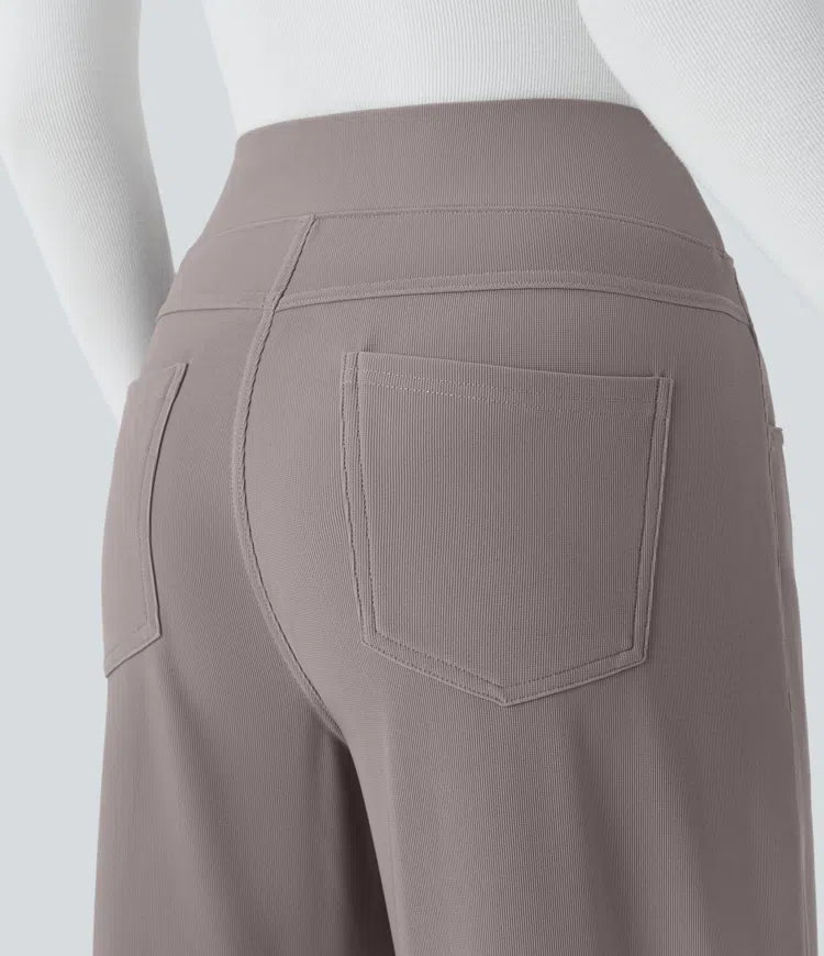 Halara Flex High Waisted Tummy Control Pockets Wide Leg Micro Waffle Work Trousers