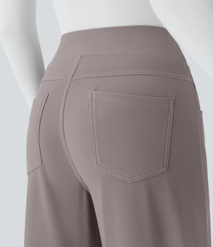 Halara Flex High Waisted Tummy Control Pockets Wide Leg Micro Waffle Work Trousers