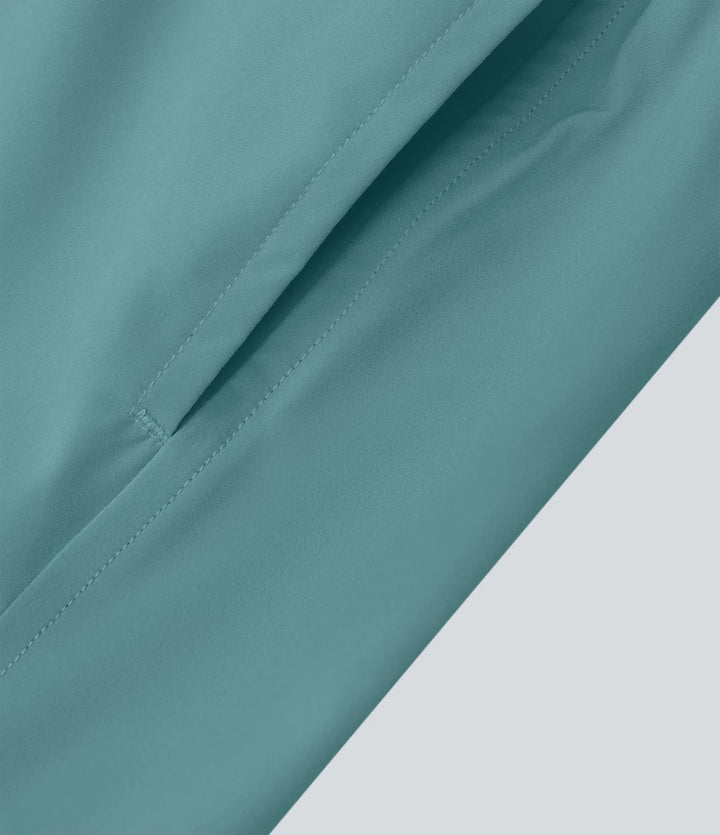 Breezeful High Waisted Crossover Side Pocket 2-in-1 Quick Dry Yoga Shorts 4"