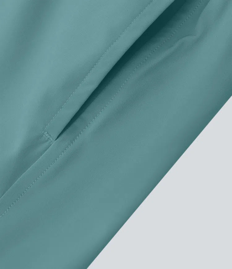 Breezeful High Waisted Crossover Side Pocket 2-in-1 Quick Dry Yoga Shorts 4"