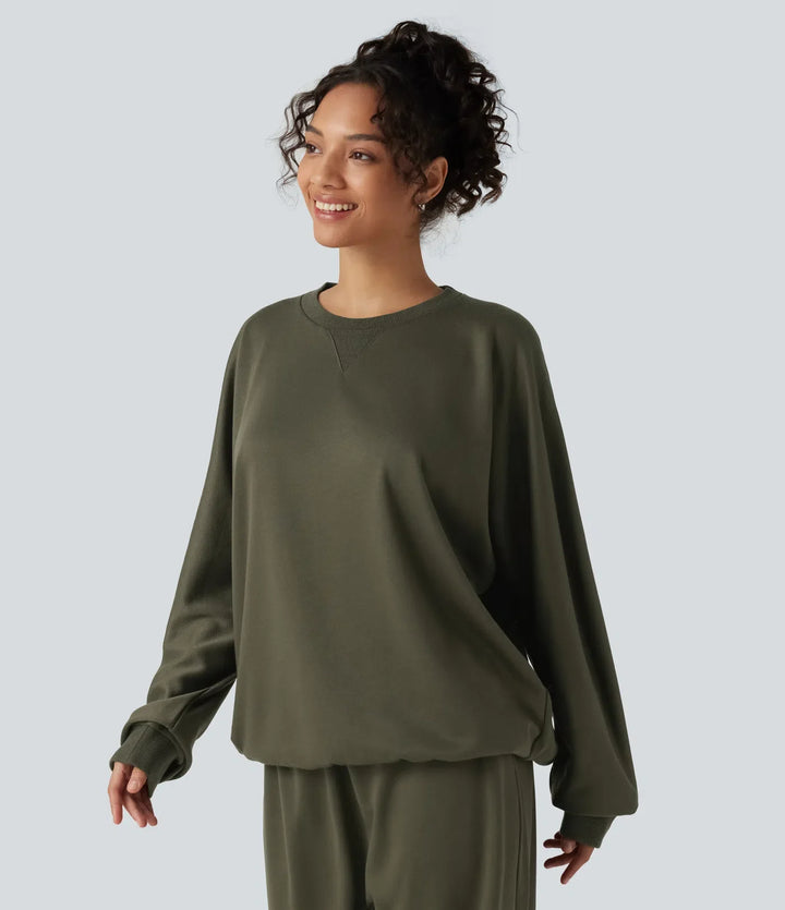 Round Neck Long Sleeve French Terry Casual Sweatshirt