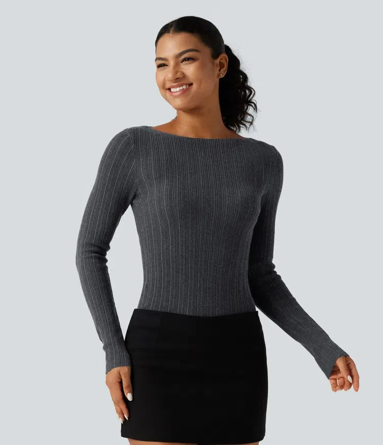 Boat Neck Long Sleeve Casual Jumper