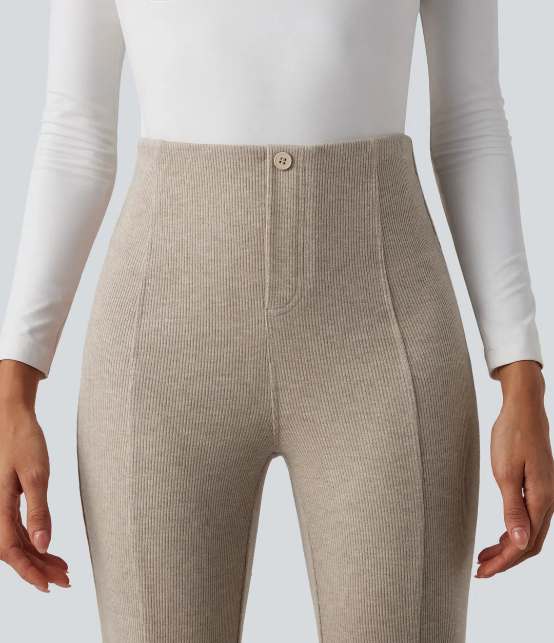 Ribbed High Waisted Tummy Control Casual Flare Trousers