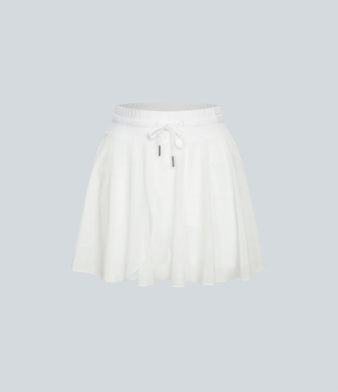 High Waisted Drawstring Contrast Mesh 2-in-1 Pocket Flowy Mini Flare Casual Skirt