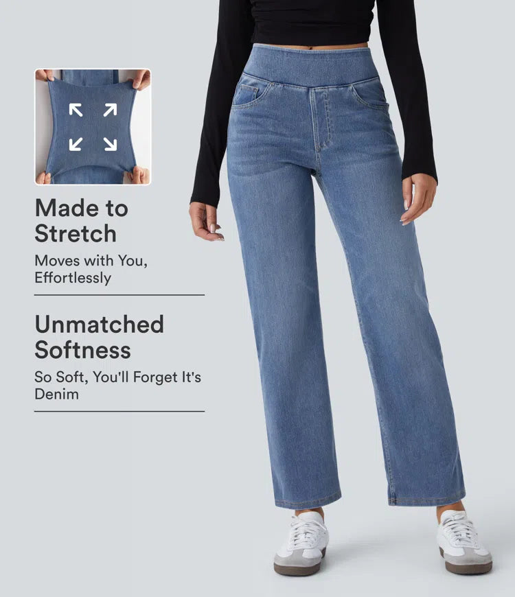 Halara Flex High Waisted Pockets Straight Leg Washed Casual Jeans